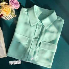 Load image into Gallery viewer, Women Real Silk Shirts Classic Double Pockets Solid Color Casual Fashion Long Sleeve Thin Shirt Blouses Tees
