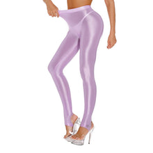 Load image into Gallery viewer, Womens Shiny Glossy High Waisted Stirrup Leggings Tights Gymnastics Workout Yoga Pants Tummy Control Sports Trousers

