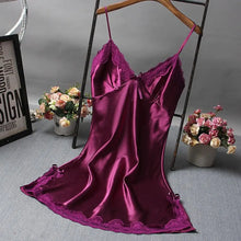 Load image into Gallery viewer, Lace V Neck Satin Nightgown
