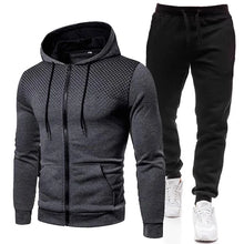 Load image into Gallery viewer, Men tracksuit zipper hood multi-pocket and protective pants casual jogging tracksuit fall/winter 2-piece setLarge size S-3XL

