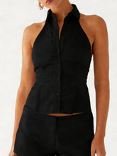 Load image into Gallery viewer, Women Button up Halter Tops Summer Trendy Lapel Tie up Backless Shirts for Streetwear Aesthetic Grunge Clothes
