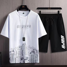 Load image into Gallery viewer, 2023 Summer Men's Tracksuit 2 Piece Set Fashion Casual Solid Short-Sleeved T-Shirt and Shorts Sport Suit Breathable Man Clothing
