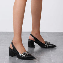 Load image into Gallery viewer, Women Buckle Slingback Block Heel Pumps
