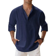 Load image into Gallery viewer, Streetwear Men Lightweight Shirts Long Sleeve Henley Cotton Linen Shirts for Men Beach Hawaiian Shirts Breathable Collar Tshirts
