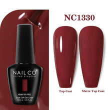 Load image into Gallery viewer, NAILCO 333 Colors Gel Nail Polish Semi Permanent Varnishes Nails Art Design Hybrid Soak Off Top Base Coat UV Gel Manicure 15ml
