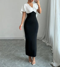 Load image into Gallery viewer, Elegant Color Block V-Neck Dress
