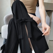 Load image into Gallery viewer, Women's Wide-Leg Pants High-Waisted with Bow Tie Detail Side Slits

