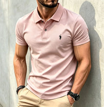 Load image into Gallery viewer, Men Solid Color Polo Shirt Regular Fit Business Casual Short Sleeve Tops With Small Horse Embroidery Chest Print men shirts
