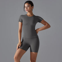 Load image into Gallery viewer, Yoga Set Women Sports Short Sleeve Top With High Waist Leggings Running Jogging Workout Workout Clothes Sports Fitness Gym Sets
