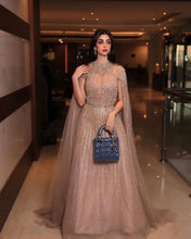 Load image into Gallery viewer, Elegant High-Neck A-Line Evening Dresses Long Sleeve Feather Applique &amp; Beading Cocktail Dress for Prom Party Dresses
