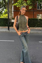 Load image into Gallery viewer, Women's Top 2026 Summer Elegant Fashion Silky Vacation Halter Neck Backless Sexy Unique Army Green Beach Style Party Women's Top
