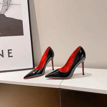 Load image into Gallery viewer, High Heels Women's Slim Heels New Stunning and Sexy Wedding Shoes Black Patent Pointed Single Shoes High Heels Туфли Женские
