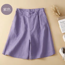 Load image into Gallery viewer, Women's Shorts Cotton Linen High Waisted Short Pants Casual Loose Solid Purple Button Summer Shorts for Women

