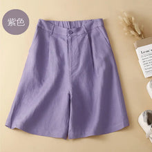 Load image into Gallery viewer, Women's Shorts Cotton Linen High Waisted Short Pants Casual Loose Solid Purple Button Summer Shorts for Women
