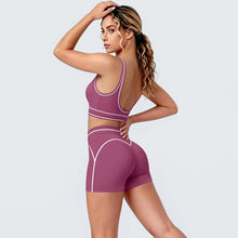 Load image into Gallery viewer, New Woman Yoga Set Color Blocking Sexy Sport Bra Yoga Underwear with Chest Pad High Waist Stripe Running Fitness Shorts Yoga Set
