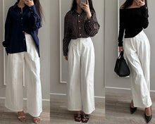 Load image into Gallery viewer, Summer White Pants For Women Cotton Formal High Waist Wide Leg Trousers Ladies Elegant Summer Women's Pants Straight Leg Office
