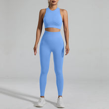 Load image into Gallery viewer, Seamless Ribbed High Waisted Yoga Set for Women, Tummy Control Criss Cross Back Workout Outfit, Quick Dry Fitness Set for Gym
