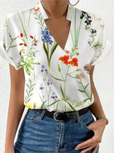 Load image into Gallery viewer, Shirts For Women 2023 Summer Loose V-neck Stand Collar Print Tops And Blouses Blusas Elegantes Finas Para Mujer Casual T Shirt
