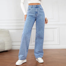 Load image into Gallery viewer, Fashion retro blue jeans women y2k High street baggy straight pants High waisted all-in-one slim pants
