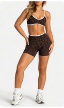 Load image into Gallery viewer, Women Leopard Print 2 Piece Yoga Set High Waist Butt Lift Biker Shorts Adjustable Strap Sports Bra Gym Workout Activewear
