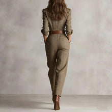 Load image into Gallery viewer, Beige Plaid Belted Shirt Jumpsuit
