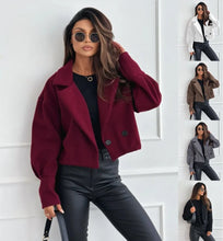 Load image into Gallery viewer, Women's Double Breasted Short Wool Coat Casual Lapel Collar Cropped Jacket For Autumn Winter Daily Wear
