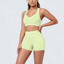 Load image into Gallery viewer, New Woman Yoga Set Color Blocking Sexy Sport Bra Yoga Underwear with Chest Pad High Waist Stripe Running Fitness Shorts Yoga Set

