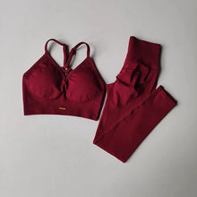 Load image into Gallery viewer, Women's fitness suit, V-neck bra yoga set sports high waisted leggings, tight fitting and shaping
