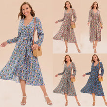 Load image into Gallery viewer, Women's Elegant A-Line Velvet Dress for Wedding Guest Prom Party Wedding Party, Long Sleeve Round Neck Belted Full Skirt
