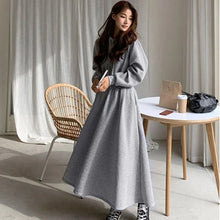Load image into Gallery viewer, Hooded Mid-Calf Sweatshirt Dress for Autumn Winter
