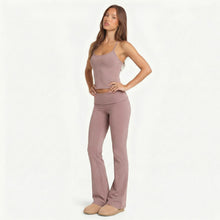 Load image into Gallery viewer, 2 Piece Yoga Set Women Foldover Waist Flare Pants Bell Bottoms Tank Top Matching Set Gym Workout Fitness Wear Lounge Wear Suit

