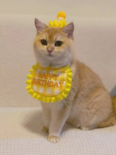 Load image into Gallery viewer, Pet Hat &amp; Bib Set for Cats Birthday , Kitty Party Dress-up Costume Accessories, Adjustable Bandana Photo Props for Celebration
