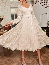 Load image into Gallery viewer, Elegant Party Dress For Woman Evening Prom Dresses Lace Long Gown V Neck Maxi Dress White Pink Floral Lace A Line Balloon Sleeve
