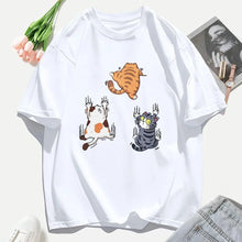 Load image into Gallery viewer, Women T Shirts Casual Woman Clothes Crewneck Tee Tops Three Cats Climbing Upwards and Escaping Print T-Shirt
