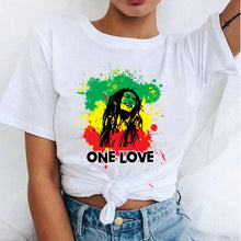 Load image into Gallery viewer, Women's Fashion T-Shirts Bob Marley Printed Casual Round Neck Graphic Tee Cute Short Sleeve T-shirts Summer Tops Harajuku Shirt
