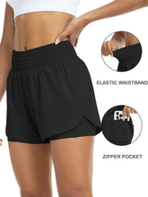 Load image into Gallery viewer, Women's high-waisted athletic shorts for running, yoga, layered design, anti-exposure, fitness, and workout with pockets

