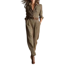 Load image into Gallery viewer, Beige Plaid Belted Shirt Jumpsuit
