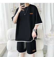 Load image into Gallery viewer, Men's Trendy 2-Piece Streetwear Co-ord Solid Color Short Sleeve T-Shirt And Drawstring Elastic Waist Shorts Set 5XL
