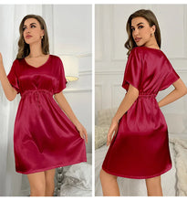 Load image into Gallery viewer, V-Neck Nightdress Loungewear Women Sleepwear Morning Gown Lingerie Sleepdress Robe Summer Nightgown Silky Satin Home Dress
