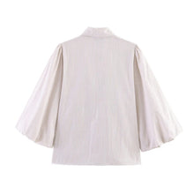 Load image into Gallery viewer, HH Women Elegant Striped Casual Spring Shirt Puff Sleeves Bow Decoration Blouse Female Loose Versatile Single-breasted Blouse
