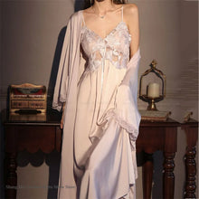 Load image into Gallery viewer, Elegant Female Long Robe Set Nightgown Silky Ice Silk Sleepwear Homewear SEXY Hollow Out Lace Nightdress Lingerie Loungewear
