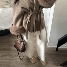 Load image into Gallery viewer, Elegant Women's Lace Up Woolen Coats Solid Full Sleeve Turn-down Collar Loose Lady Coats 2025 Autumn Winter Female Streetwear
