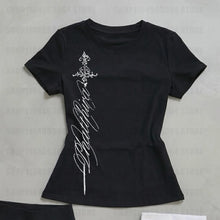 Load image into Gallery viewer, T Shirts Women V Neck Slim Vintage Printing Elegant Grunge Gothic Y2k Aesthetic Harajuku Tops Ladies Casual Tee Shirt
