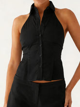 Load image into Gallery viewer, Women Button up Halter Tops Summer Trendy Lapel Tie up Backless Shirts for Streetwear Aesthetic Grunge Clothes
