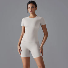 Load image into Gallery viewer, Yoga Set Women Sports Short Sleeve Top With High Waist Leggings Running Jogging Workout Workout Clothes Sports Fitness Gym Sets

