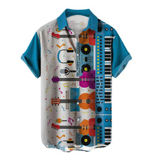 Load image into Gallery viewer, Shirts For Men Music Guitar Print Rock Hip Hop Tops Male Clothing Short Sleeve V-Neck Beach Ahloa Shirts Camisa Social Masculina
