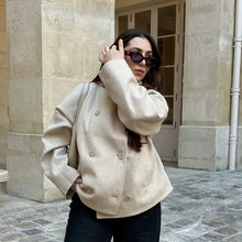 Load image into Gallery viewer, 2025 Autumn Woolen Coats Women Casual Double Breasted Stand Collar Female Office Short Jackets Chic Lady Loose Street Outwear
