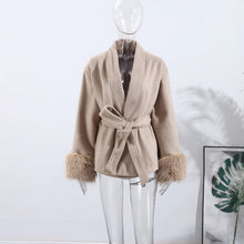 Load image into Gallery viewer, Elegant Women's Lace Up Woolen Coats Solid Full Sleeve Turn-down Collar Loose Lady Coats 2025 Autumn Winter Female Streetwear
