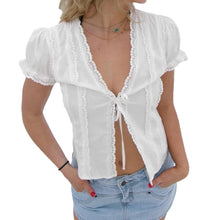 Load image into Gallery viewer, Tie-Front Lace V-Neck Top
