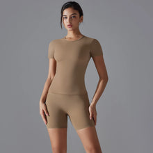 Load image into Gallery viewer, Yoga Set Women Sports Short Sleeve Top With High Waist Leggings Running Jogging Workout Workout Clothes Sports Fitness Gym Sets
